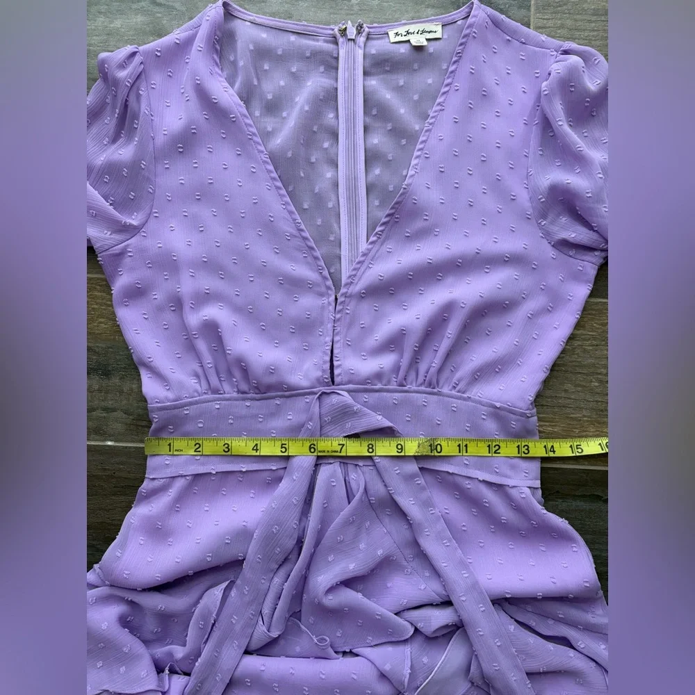 For Love And Lemons Tarta Long Sleeve Mini‎ Dress Swiss Dots Purple Medium